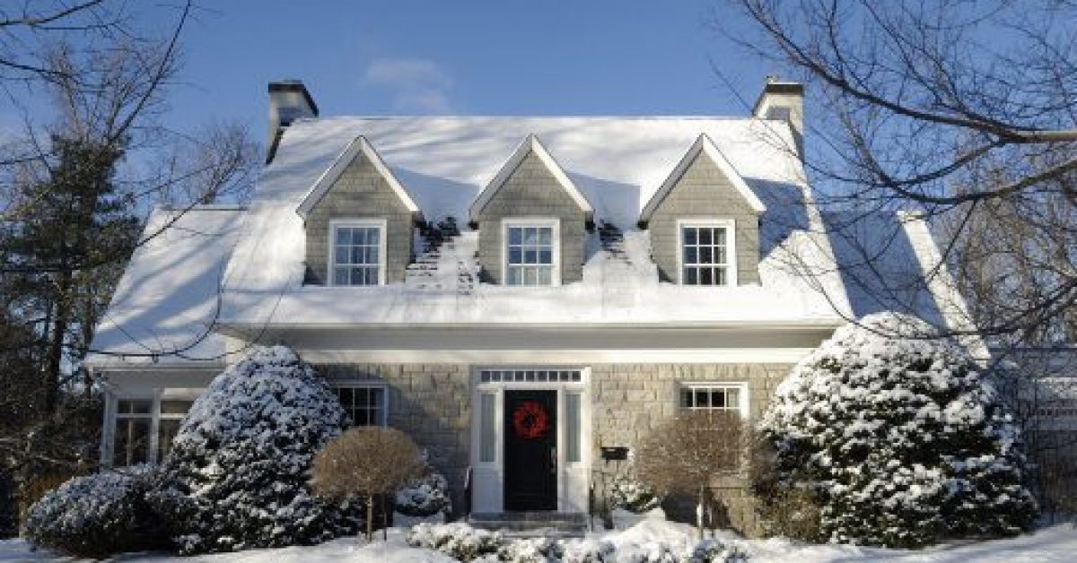Single detached stylish house on a sunny winter day